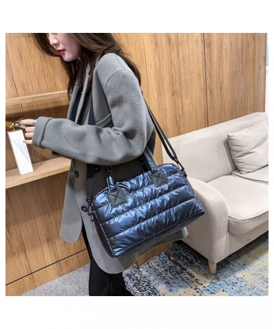 Puffer Tote Bag for Women, Quilted Cotton Padd signer, nter n Padd Shoulr Bag th Adjustable Strap-Blk Blue $14.04 Totes