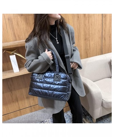 Puffer Tote Bag for Women, Quilted Cotton Padd signer, nter n Padd Shoulr Bag th Adjustable Strap-Blk Blue $14.04 Totes