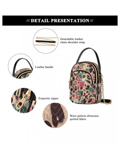 Wildlife Leopard Skins Crossbody Bags for Women Quilted Chain Crossbody Purses Trendy Tropical Hibiscus Flower Cross Body Pho...