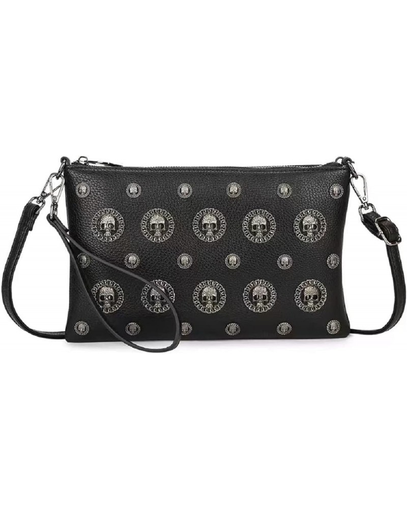 Shoulders Bag for Women Leather Satchels Skull Top-Handle Clutch Fashion Handbag Purse Ladies Crossbody Bag Black $14.95 Satc...