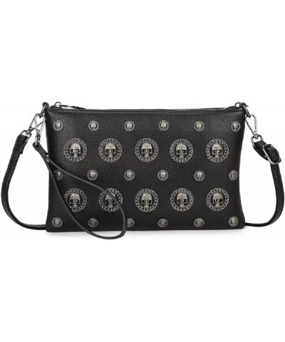 Shoulders Bag for Women Leather Satchels Skull Top-Handle Clutch Fashion Handbag Purse Ladies Crossbody Bag Black $14.95 Satc...