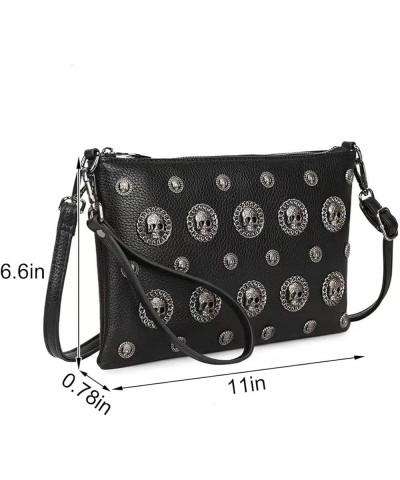 Shoulders Bag for Women Leather Satchels Skull Top-Handle Clutch Fashion Handbag Purse Ladies Crossbody Bag Black $14.95 Satc...