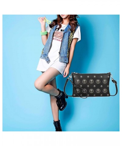 Shoulders Bag for Women Leather Satchels Skull Top-Handle Clutch Fashion Handbag Purse Ladies Crossbody Bag Black $14.95 Satc...