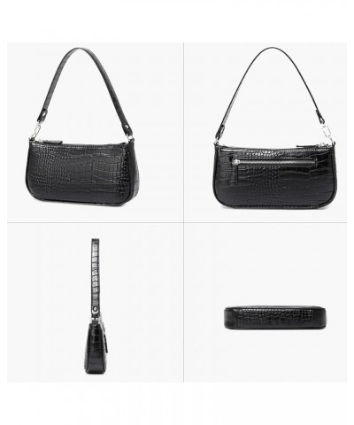 Small Shoulder Bags for Women Retro Classic Tote Purse Handbag Crocodile Pattern Clutch Black $11.12 Totes