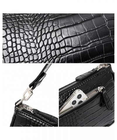 Small Shoulder Bags for Women Retro Classic Tote Purse Handbag Crocodile Pattern Clutch Black $11.12 Totes