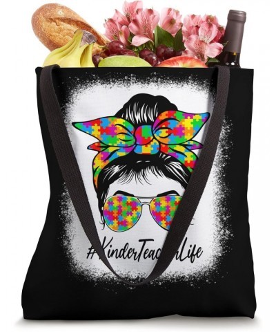 Kinder Teacher Messy Bun Supporting Autism Awareness Month Tote Bag $13.63 Totes