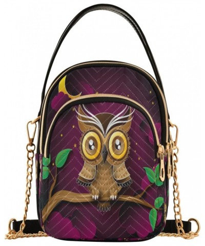 Owl Hang with Moon Crossbody Handbags for Women Casual Leather Shoulder Phone Purse $12.48 Crossbody Bags