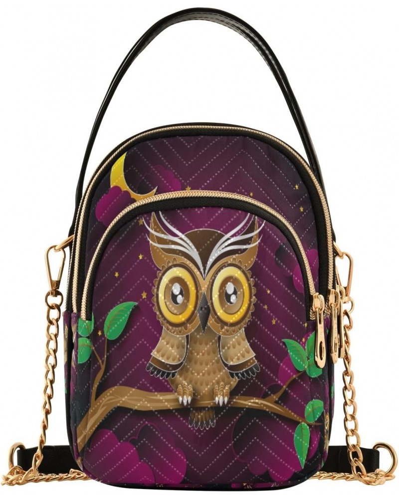 Owl Hang with Moon Crossbody Handbags for Women Casual Leather Shoulder Phone Purse $12.48 Crossbody Bags