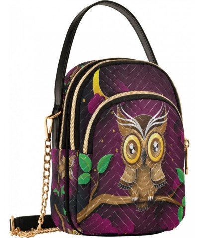 Owl Hang with Moon Crossbody Handbags for Women Casual Leather Shoulder Phone Purse $12.48 Crossbody Bags