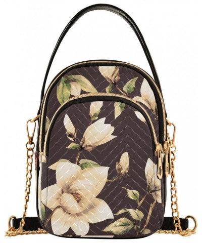 Watercolor Magnolia Flower Crossbody Bags for Women Chain Crossbody Flight Bag Cellphone Wallet Bag with Chain Strap for Dail...