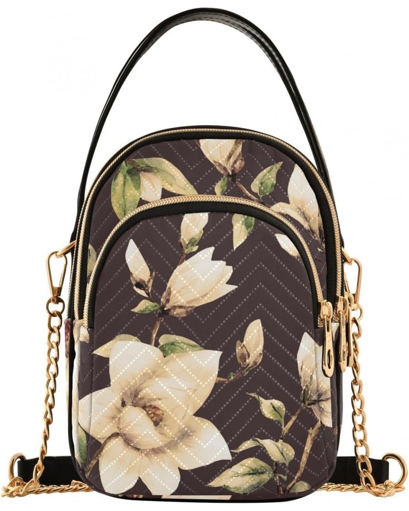 Watercolor Magnolia Flower Crossbody Bags for Women Chain Crossbody Flight Bag Cellphone Wallet Bag with Chain Strap for Dail...