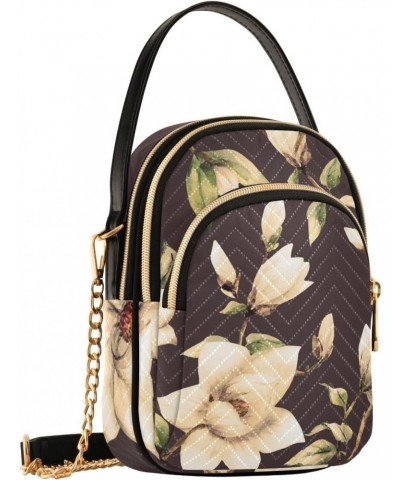 Watercolor Magnolia Flower Crossbody Bags for Women Chain Crossbody Flight Bag Cellphone Wallet Bag with Chain Strap for Dail...