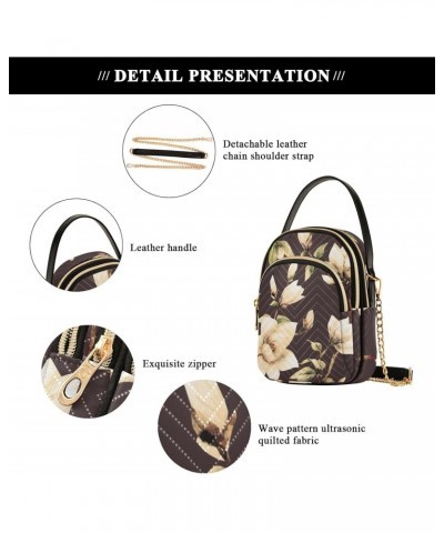 Watercolor Magnolia Flower Crossbody Bags for Women Chain Crossbody Flight Bag Cellphone Wallet Bag with Chain Strap for Dail...