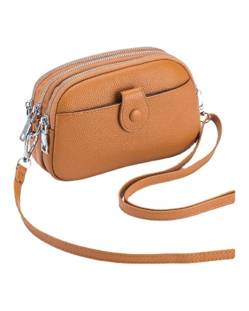 Genuine Leather Crossbody Bag for Women Small Size Handbag Mobile Phone Pouch Orange $20.22 Totes