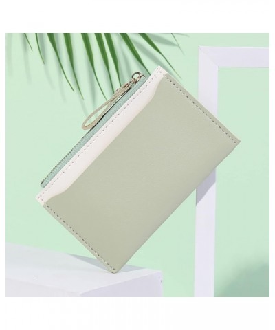 Men Thin Slim Wallet Ladies Colorblock Zip Coin Purse Multi Card Slot Wallet Leather Coin Purse Wallet Green 0 One Size $8.93...