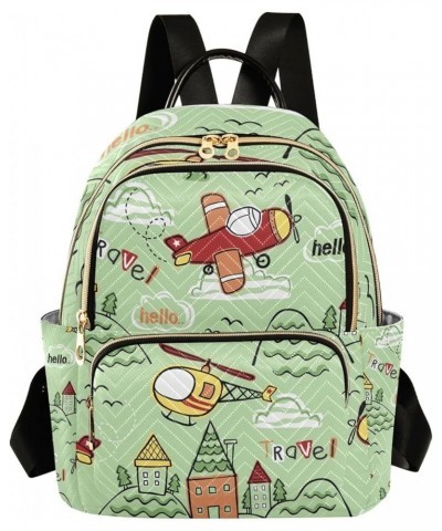 Women Backpack Cartoon Plane House Anti-Theft Travel Backpack with Luggage Belt Lightweight Handbag Lady Purse Roomy Double Z...