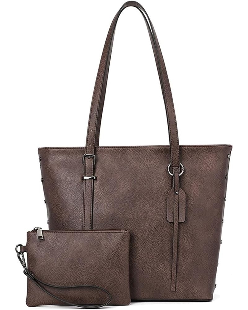 Handbag for Women Tote Bag PU Leather Large Shoulder Bag Top Handle Satchel Purses 2Pcs Set Brown 1 $40.15 Totes