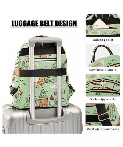 Women Backpack Cartoon Plane House Anti-Theft Travel Backpack with Luggage Belt Lightweight Handbag Lady Purse Roomy Double Z...