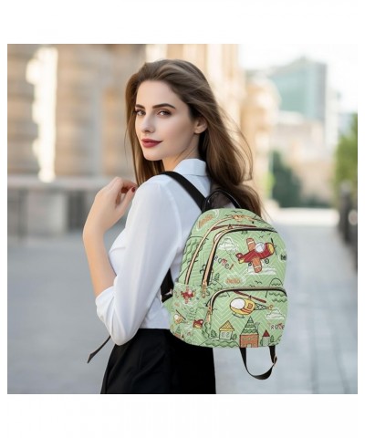 Women Backpack Cartoon Plane House Anti-Theft Travel Backpack with Luggage Belt Lightweight Handbag Lady Purse Roomy Double Z...