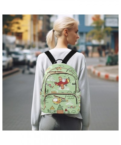 Women Backpack Cartoon Plane House Anti-Theft Travel Backpack with Luggage Belt Lightweight Handbag Lady Purse Roomy Double Z...