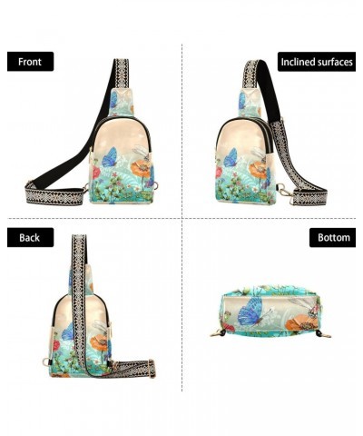 Small Crossbody Sling Bags for Women Cute Deer Dragonfly Butterfly Leather Crossbody Fanny Packs Purses Dragonfly Colorful Fl...