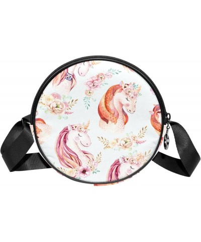 Unicorn and Flower Crossbody Bag for Women Teen Girls Round Canvas Shoulder Bag Purse Tote Handbag Bag $9.24 Totes