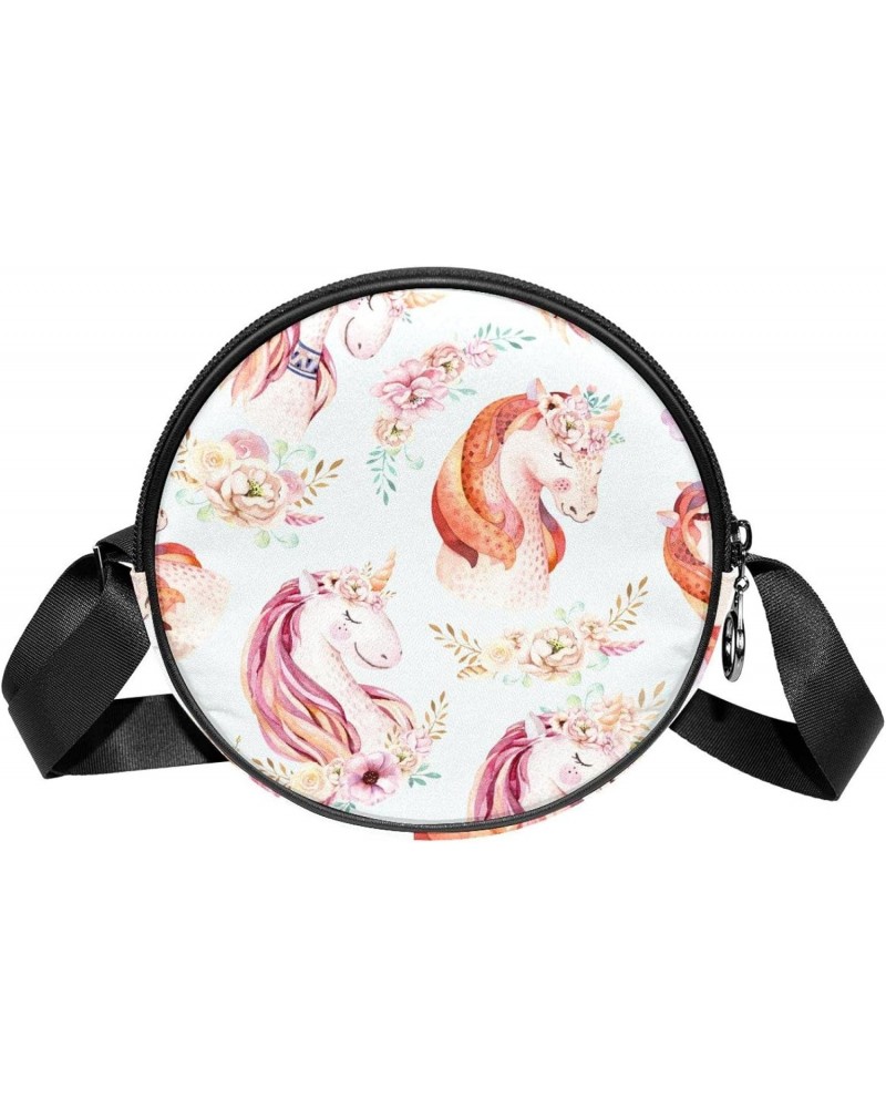 Unicorn and Flower Crossbody Bag for Women Teen Girls Round Canvas Shoulder Bag Purse Tote Handbag Bag $9.24 Totes