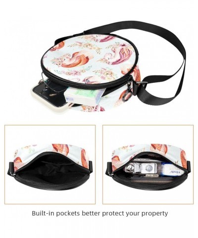 Unicorn and Flower Crossbody Bag for Women Teen Girls Round Canvas Shoulder Bag Purse Tote Handbag Bag $9.24 Totes