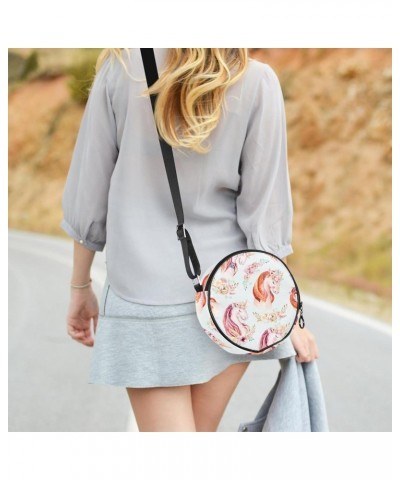 Unicorn and Flower Crossbody Bag for Women Teen Girls Round Canvas Shoulder Bag Purse Tote Handbag Bag $9.24 Totes