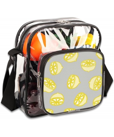 Lemon Yellowish Stadium-Approved Clear Crossbody Bag with Colorful Print Design Lemons Grey $14.15 Crossbody Bags