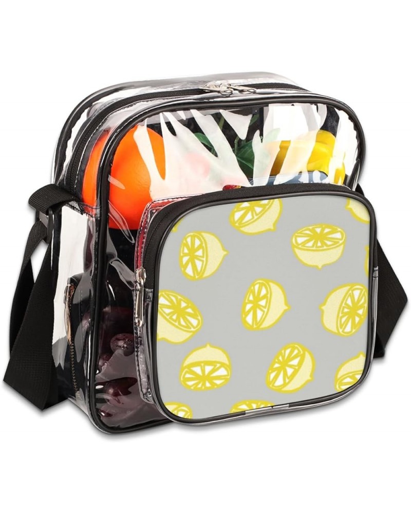 Lemon Yellowish Stadium-Approved Clear Crossbody Bag with Colorful Print Design Lemons Grey $14.15 Crossbody Bags