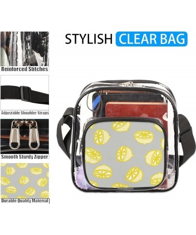 Lemon Yellowish Stadium-Approved Clear Crossbody Bag with Colorful Print Design Lemons Grey $14.15 Crossbody Bags