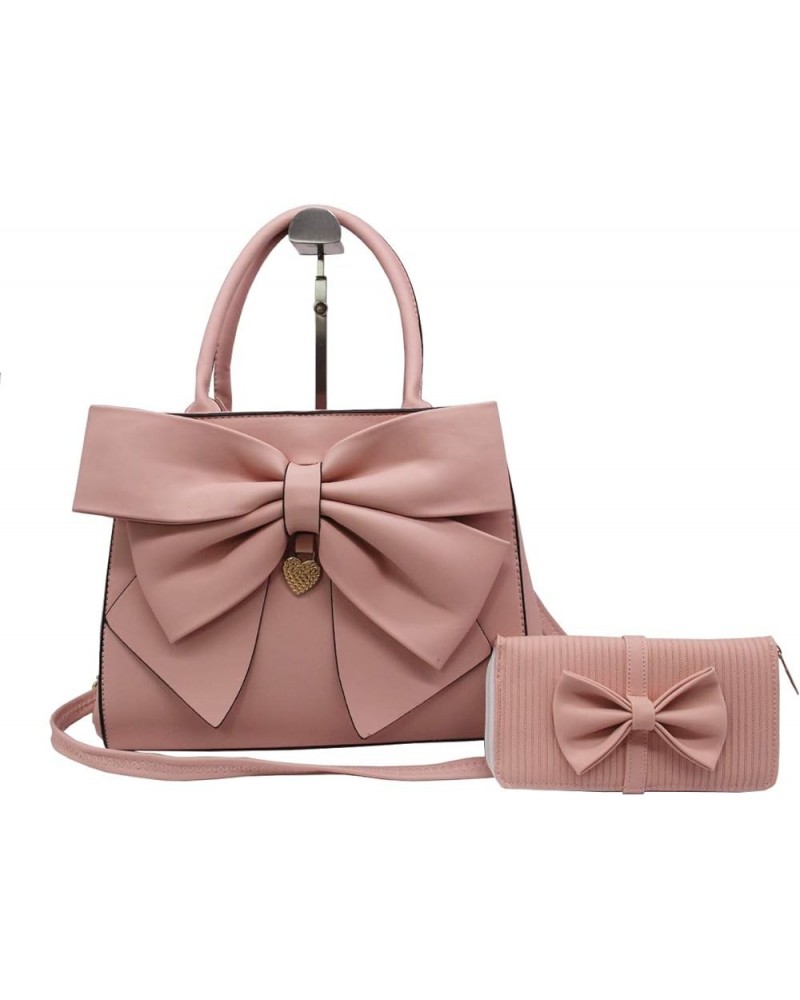 Women's 2 Pcs PU Leather Bow Shoulder Top-handle-handbags Satchel ToteBag Purse Black Pink $41.87 Totes