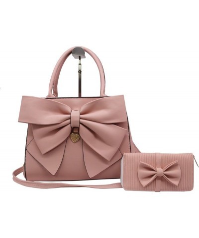 Women's 2 Pcs PU Leather Bow Shoulder Top-handle-handbags Satchel ToteBag Purse Black Pink $41.87 Totes