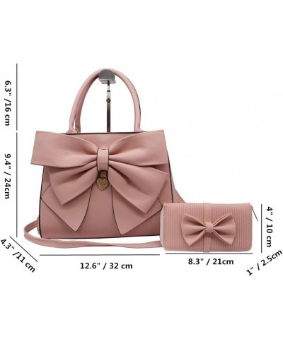 Women's 2 Pcs PU Leather Bow Shoulder Top-handle-handbags Satchel ToteBag Purse Black Pink $41.87 Totes