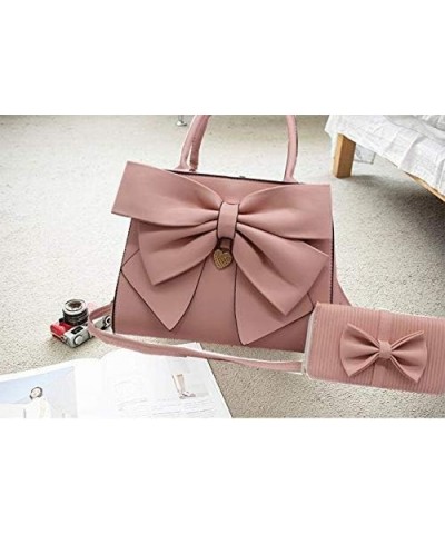 Women's 2 Pcs PU Leather Bow Shoulder Top-handle-handbags Satchel ToteBag Purse Black Pink $41.87 Totes