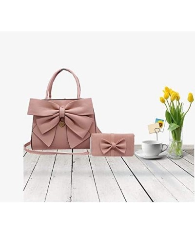 Women's 2 Pcs PU Leather Bow Shoulder Top-handle-handbags Satchel ToteBag Purse Black Pink $41.87 Totes