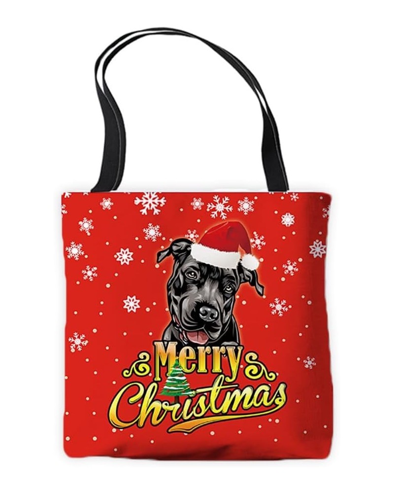 Merry Christmas Canvas Tote Bag Mastiff Dog Tote Handbag Gift for Dog Lovers Red Pit Bull 9 $10.59 Totes