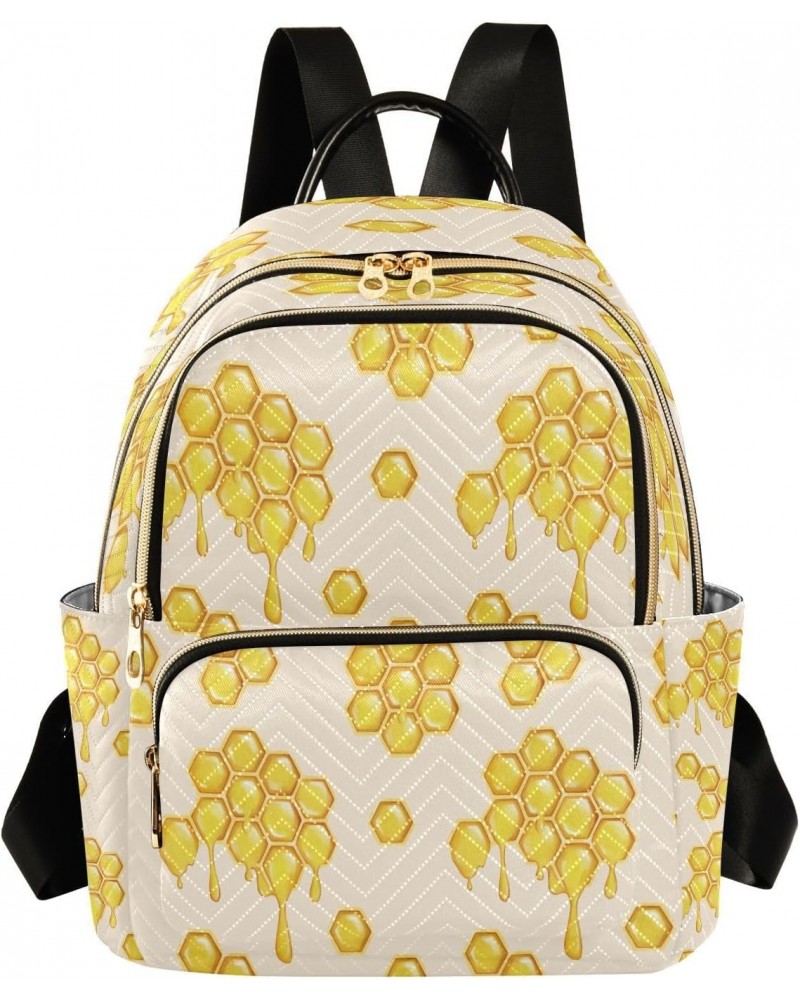 Yellow Bee Honeycomb Honey Backpack Purse for Women Travel Handbag Shoulder Bag $14.70 Backpacks