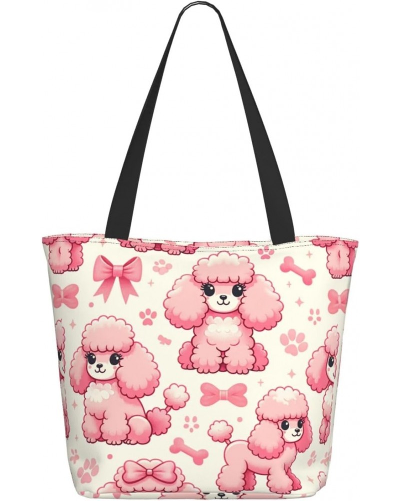 Women Shoulder Bag Cute-Poodle-Pink Foldable Tote Bag With Zipper Closure Casual Shopping Purse Daily Bag $18.86 Totes