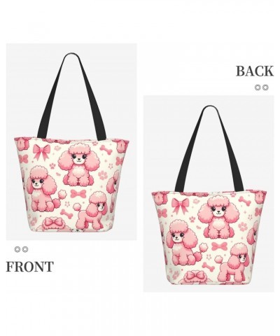 Women Shoulder Bag Cute-Poodle-Pink Foldable Tote Bag With Zipper Closure Casual Shopping Purse Daily Bag $18.86 Totes