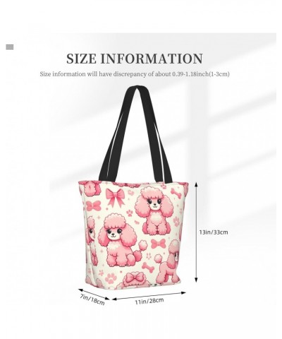 Women Shoulder Bag Cute-Poodle-Pink Foldable Tote Bag With Zipper Closure Casual Shopping Purse Daily Bag $18.86 Totes