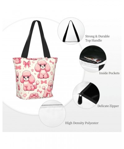 Women Shoulder Bag Cute-Poodle-Pink Foldable Tote Bag With Zipper Closure Casual Shopping Purse Daily Bag $18.86 Totes