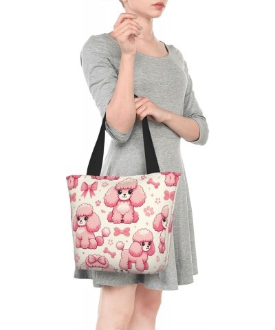 Women Shoulder Bag Cute-Poodle-Pink Foldable Tote Bag With Zipper Closure Casual Shopping Purse Daily Bag $18.86 Totes