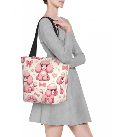 Women Shoulder Bag Cute-Poodle-Pink Foldable Tote Bag With Zipper Closure Casual Shopping Purse Daily Bag $18.86 Totes