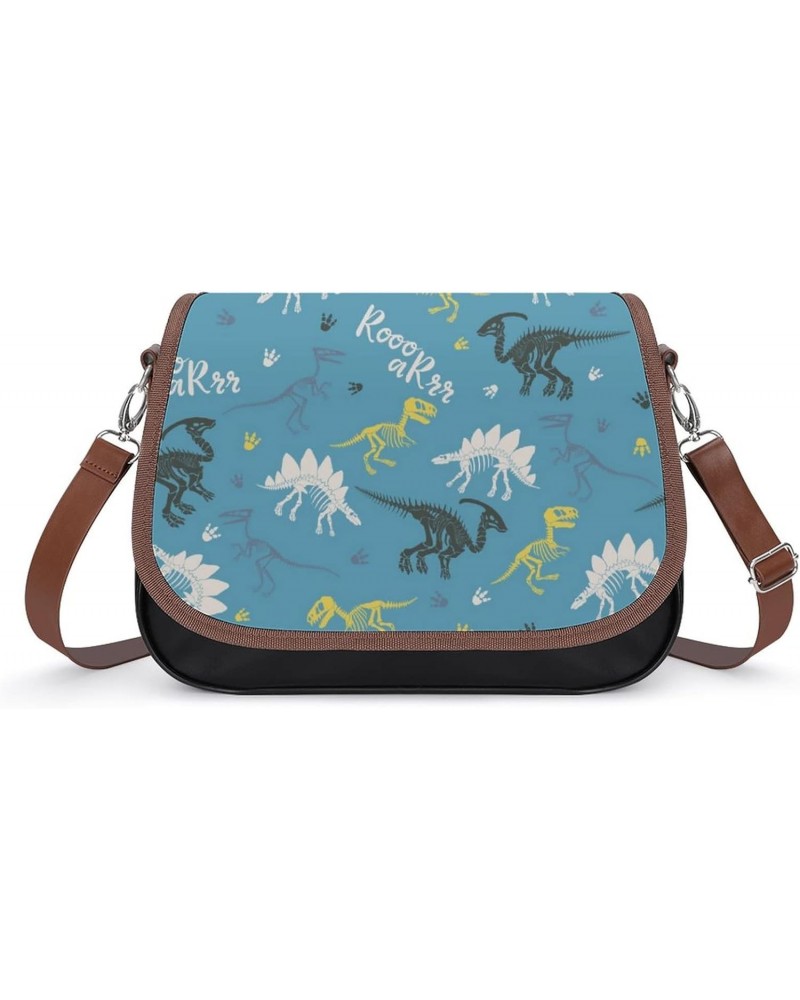 Dinosaur Skeleton Pattern Women Leather Expandable Travel Crossbody Adjustable Strap $20.93 Crossbody Bags