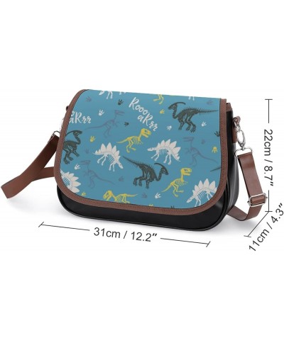 Dinosaur Skeleton Pattern Women Leather Expandable Travel Crossbody Adjustable Strap $20.93 Crossbody Bags