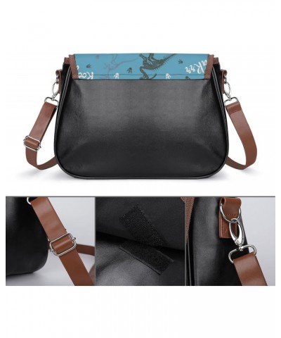 Dinosaur Skeleton Pattern Women Leather Expandable Travel Crossbody Adjustable Strap $20.93 Crossbody Bags