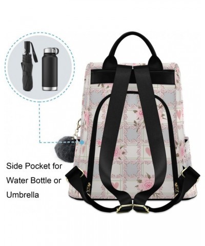 Checkered with Pink Roses Women Backpack Purse Anti-theft Travel Backpack Fashion Shoulder Handbag $20.00 Backpacks