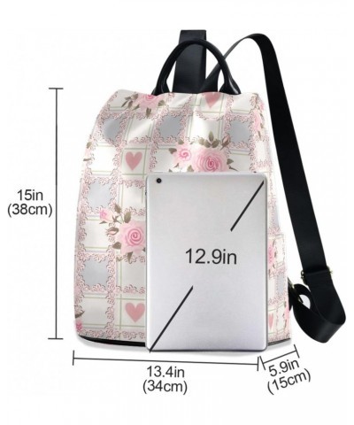 Checkered with Pink Roses Women Backpack Purse Anti-theft Travel Backpack Fashion Shoulder Handbag $20.00 Backpacks